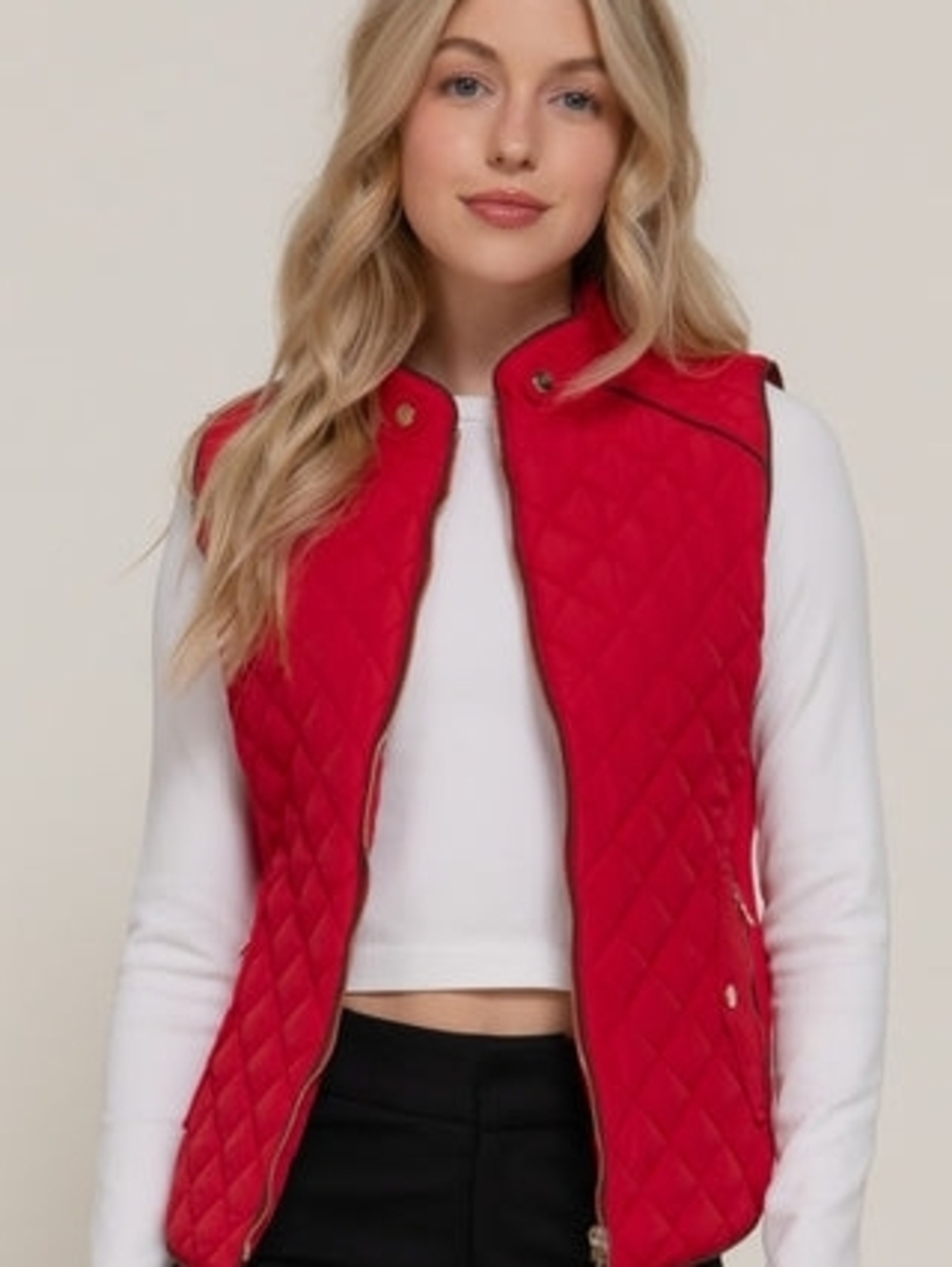 Westport Red Quilted Sleeveless Vest with Piping